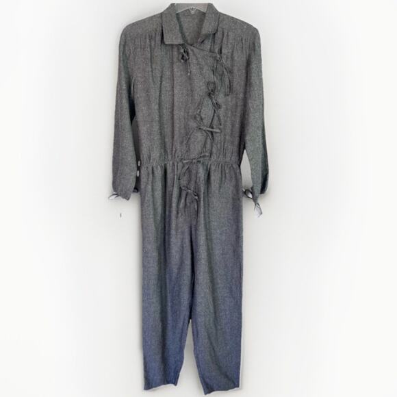 Chelsea Mak Admiralty Jumpsuit Gray Tie-Front Utility Sz S - Picture 3 of 7
